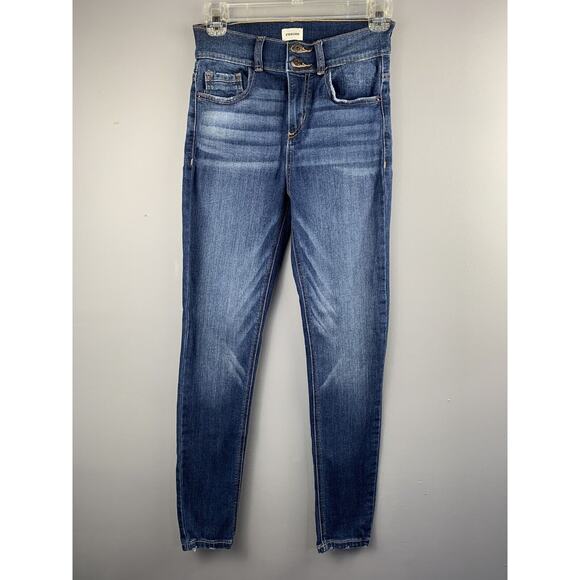 Sneak Peek Mid Rise Skinny Jeans Junior's‎ Size 1 Distressed Dark Denim - Picture 1 of 6